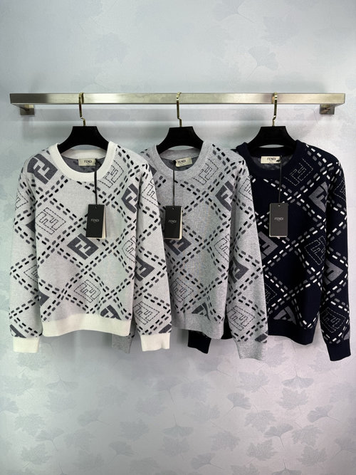 Fendi Double F Diamond Knit Sweater, Relaxed Fit, Soft Wool Material