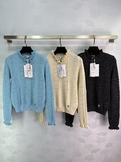 Chanel Lace Hollow Knit Top with Double C Logo