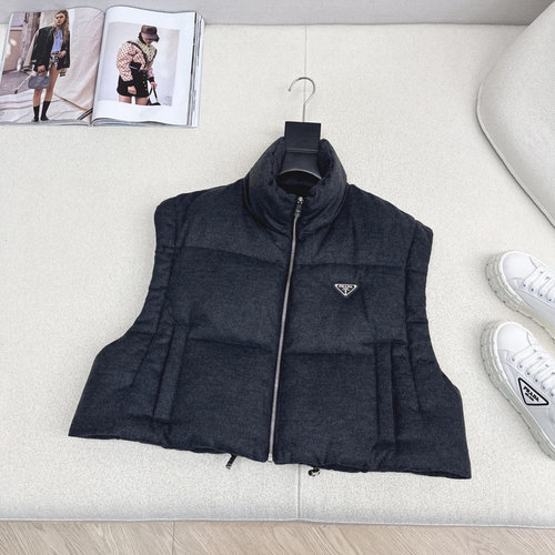 Prada Detachable Sleeve 3D Cut Classic Logo Down Puffer