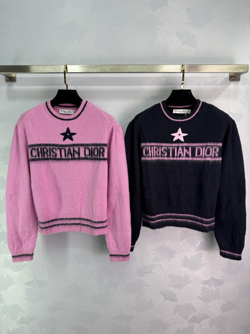 Dior Star Knitted Sweater with Classic Letter Pattern and Striped Accents