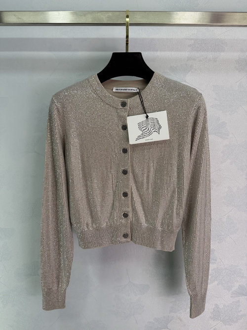 Alexander Wang Starry Sky Diamond Cardigan with Round Neck and Single-breasted