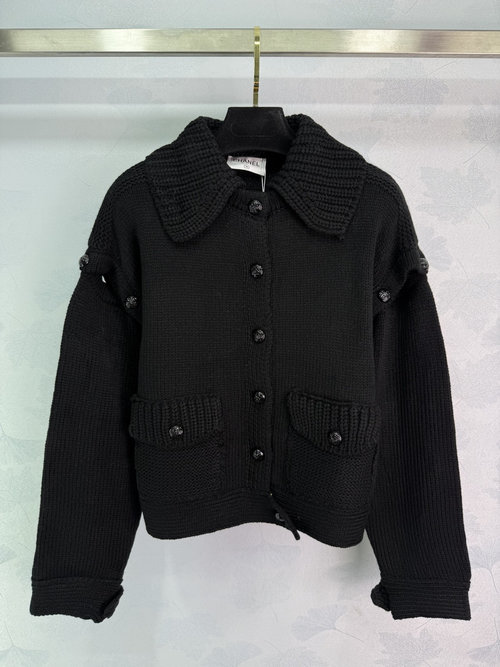 Chanel Stand Collar Knit Cardigan with Double Pockets and Metal Buttons