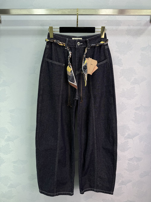 Miu Miu Embroidered Logo Wide-Leg Jeans in Custom Washed Denim Cotton