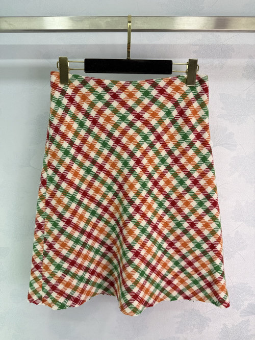 Miu Miu Colorful Checked Straight Skirt with Logo, Elegant and Stylish
