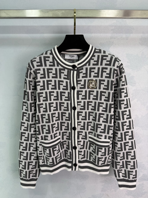 Fendi Fine-Knit Open Cardigan with Letter Pattern
