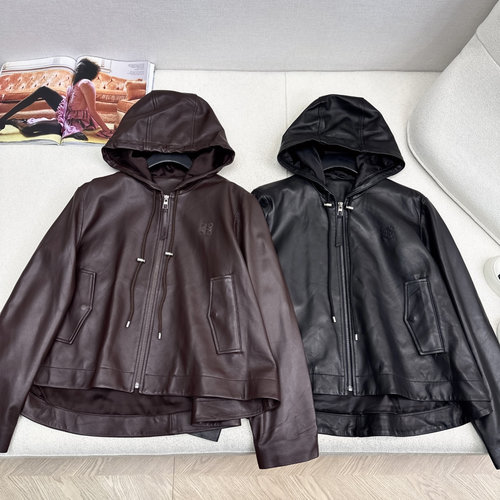 Loewe Faux Leather Suit with Hooded Coat and Elastic Waist