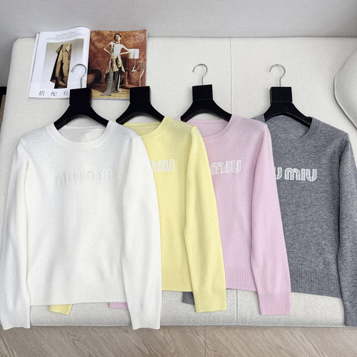 Miu Miu Embroidered Logo Sweater, Comfortable and Fashionable