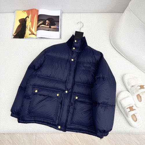 Celine Contrast Knit Arc-de-Triomphe Decorated Stand-up Collar Down Jacket