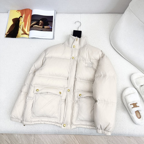 Celine Contrast Knit Arc-de-Triomphe Decorated Stand-up Collar Down Jacket