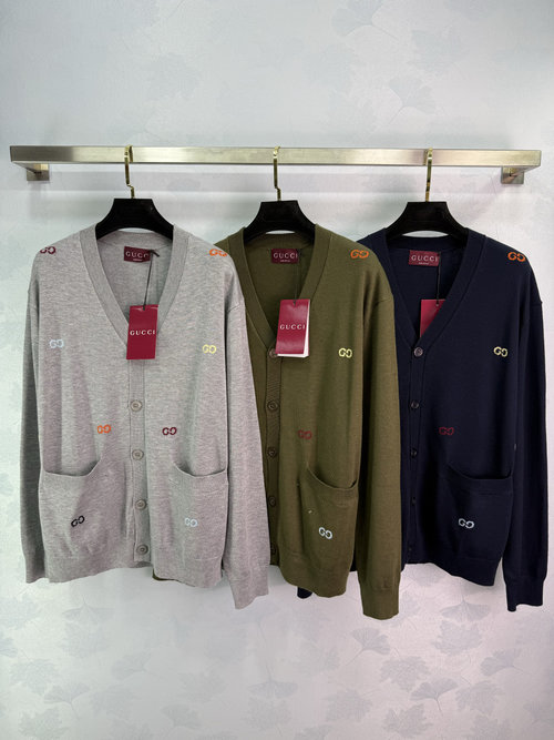 Gucci Colorful Double G Logo Wool Cardigan with V - neck Design