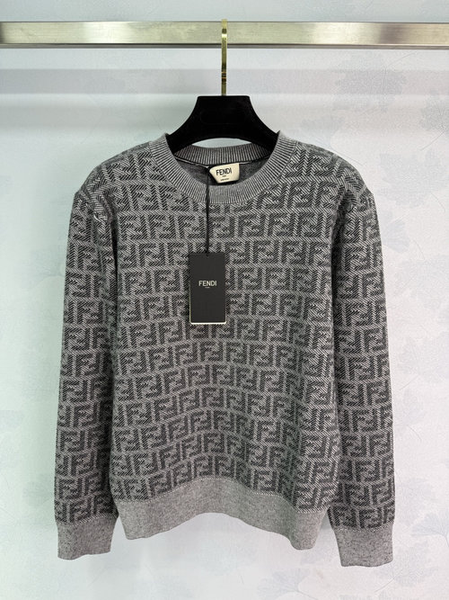 Fendi Custom Replica Knit Sweater with Classic Double F Color-Blocked Logo Jacquard