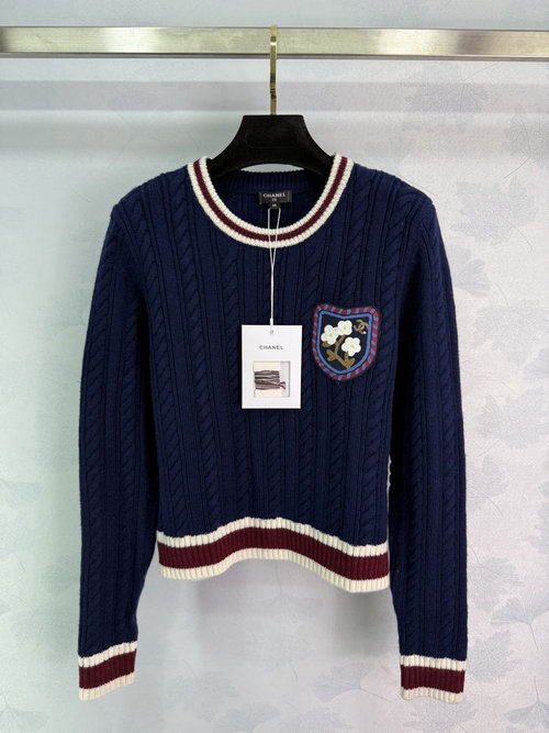 Chanel Color Block Striped Polo Skirt Set with Twist-Flip Collar