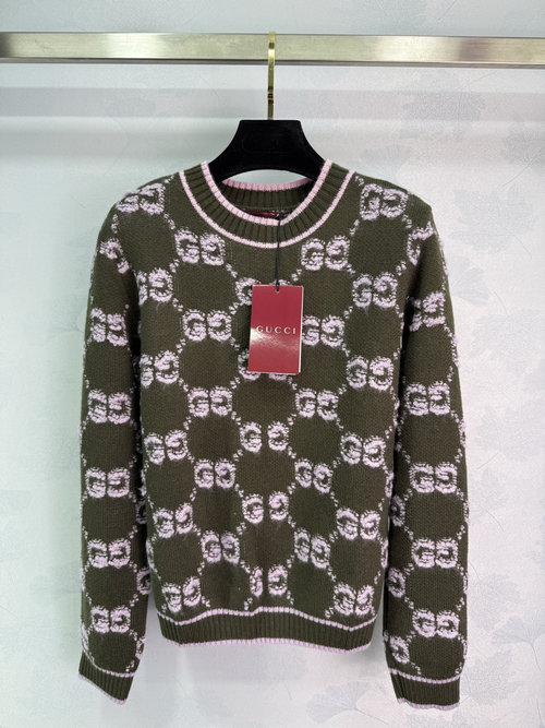 Gucci Round Neck Knitted Pullover with Contrast Double G Logo Jacquard
