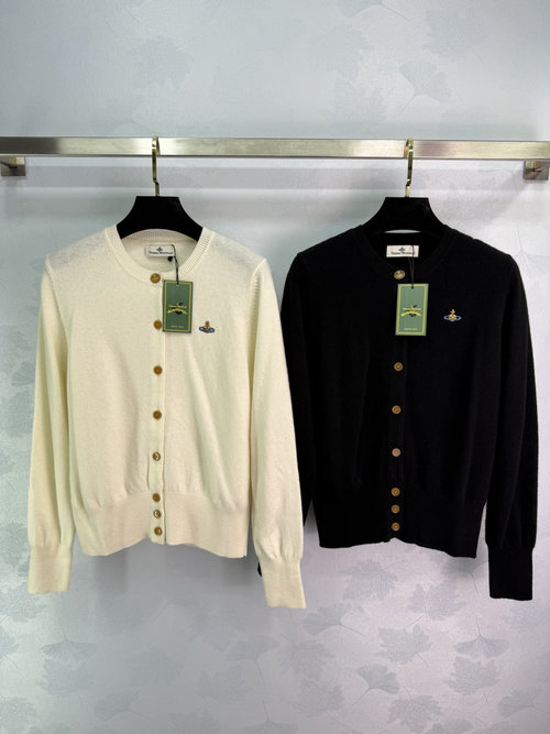 Vivienne Westhood Saturn Embroidered Knit Cardigan with Custom Buttons in Four Color Options