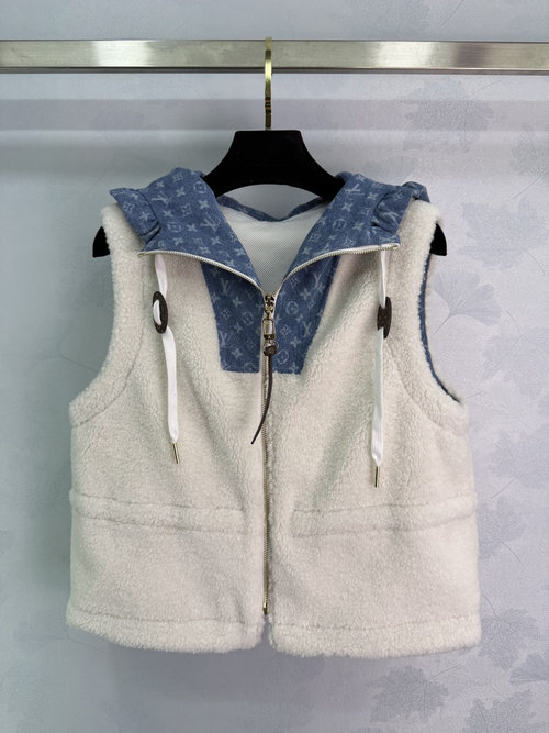 Louis Vuitton Teddy Bear Sherpa Jacket with Denim Monogram Patch