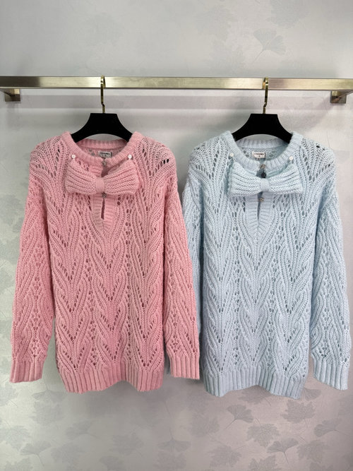 Chanel Butterfly Bow Knit Sweater, Delicate Lace Pattern, 100% Wool
