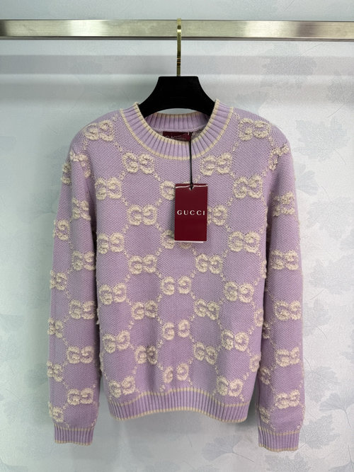Gucci Stylish Round-Neck Knit Long-Sleeve Sweater with Double G Jacquard