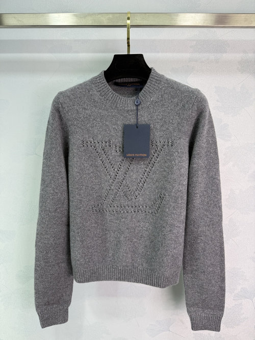 Louis Vuitton Gray Cashmere Wool Lace-up Sweater with Large Letter Design, Soft Texture