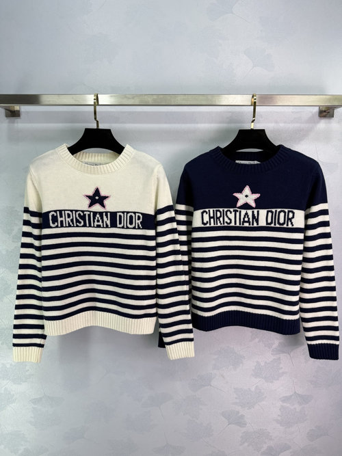 Chanel Striped Knit Sweater with Christian Dior Star Logo