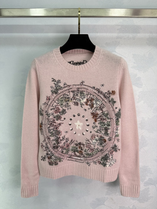 Dior Floral Embroidered Round Neck Cashmere Sweater