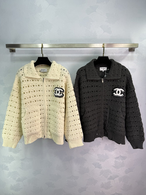 Chanel Double C Embroidered Knit Cardigan with Zipper, Stylish and Comfortable