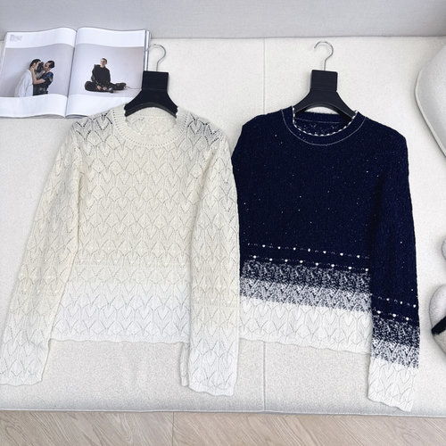 Chanel Gradient Crew Neck Sweater with Shiny Wool Yarn, Soft and Comfortable for Daily Attire