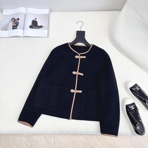 Hermes High-Class Double-Sided Cashmere Short Coat with H-Profile