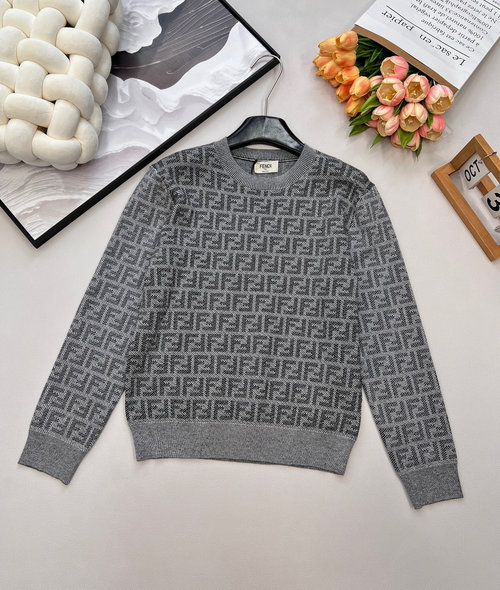 Fendi Double F Jacquard Long-sleeved Knit Pullover with Custom Yarn