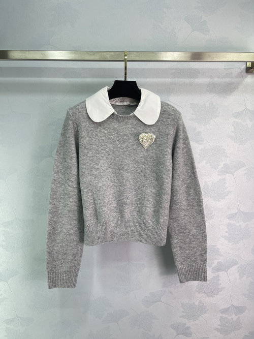 Chanel Pearl Heart-Embroidered Peter Pan Collar Sweater with Cute Design