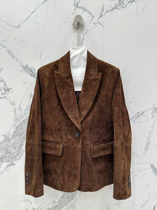 Brunello Cucinelli High-End Suede Jacket with Copper Chain and Italian Sophistication