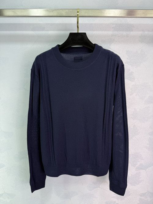 Miu Miu Round Neck Knitted Sweater with Vertical Stripes, Simple Design