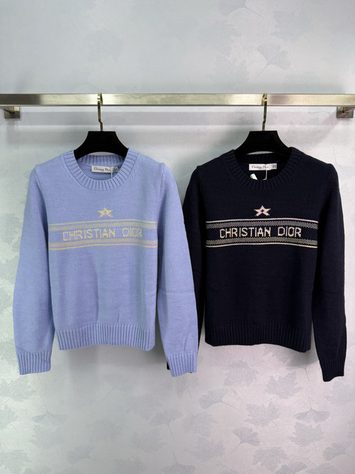 Dior Color Block Star Embroidery Sweater in Soft Custom Wool Yarn