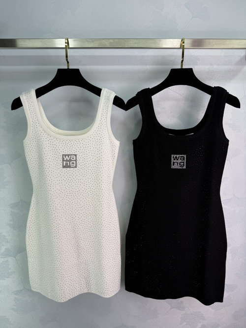 Alexander Wang Diamond-Embellished Sleeveless Dress with Logo Accent, Soft Fabric