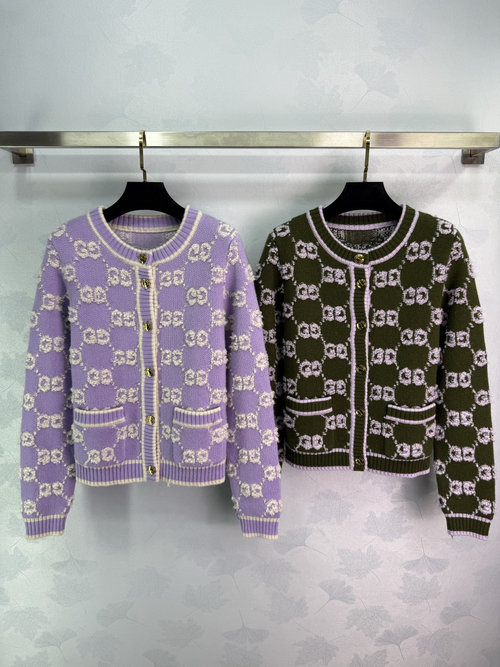 Gucci Jacquard Knit Cardigan with Double G Pattern, Elegant Style