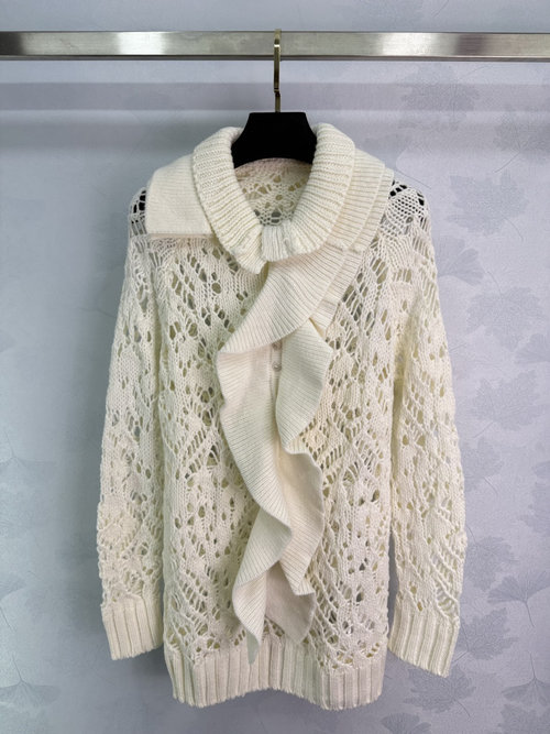 Dior Detachable Ruffled Lace Knit Sweater with Multiple Wearing Styles