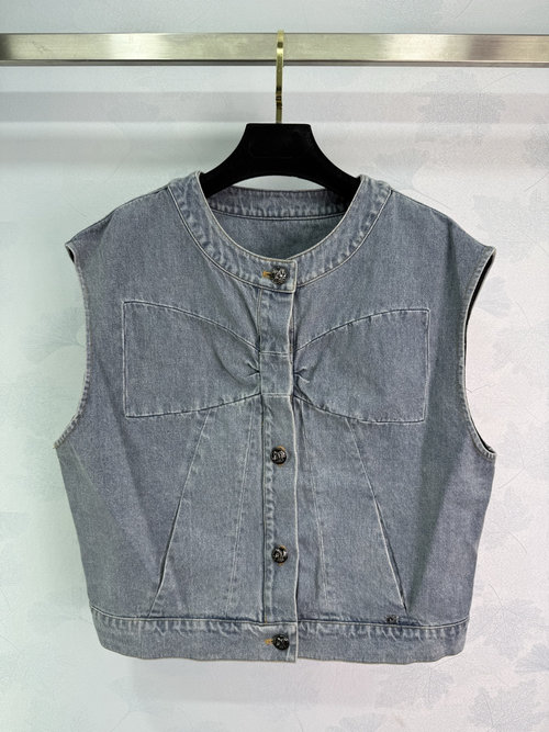 Chanel Denim Vest with Bow Detail and Matching Straight Leg Pants Set