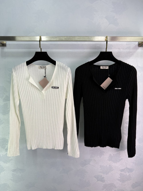 Miu Miu Half-Open Knit Long Sleeve, Soft and Elegant