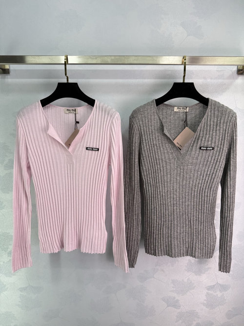 Miu Miu Half-Open Knit Long Sleeve, Soft and Elegant