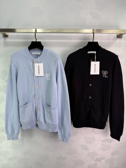 Acne Studios Bow-Knot Embroidered Knit Cardigan with Golden Fasteners