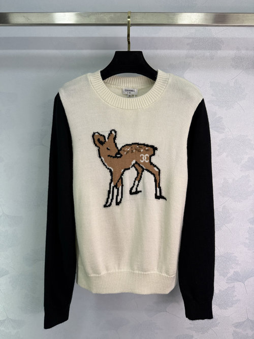 Chanel Stylish Pullover Sweater with Deer Pattern and Twin C Logo