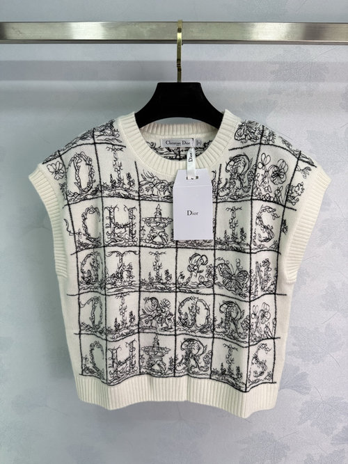 Dior Checked Embroidered Knit Vest for Layering, French Elegance