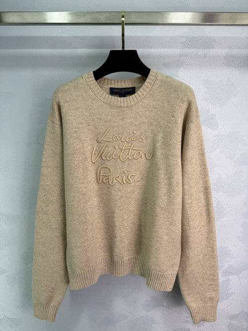 Louis Vuitton Minimalist Alphabet Pullover Sweater with Ribbed Edges and Embroidered Logo