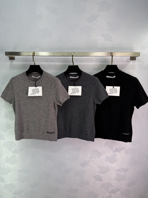 Alexander Wang Premium YB Wool Knit Short Sleeve with Logo Embroidery, Casual and Sophisticated