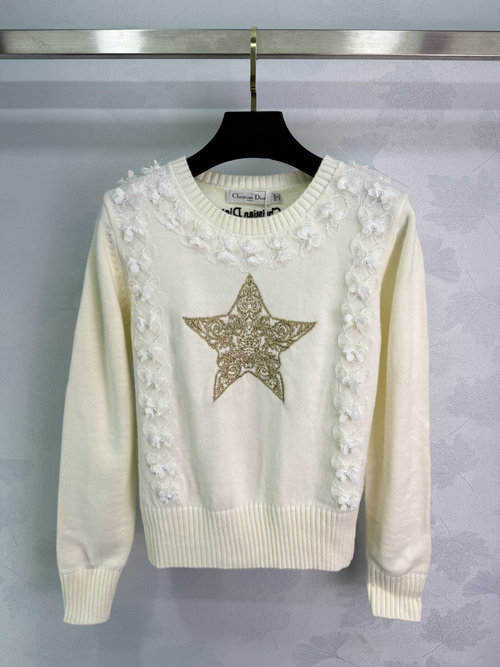 Dior Whimsical 3D Butterfly Long Sleeve Sweater with Embroidered Star Accents
