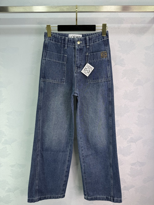 Loewe Embroidered Denim Trousers with a Straight Loose Fit