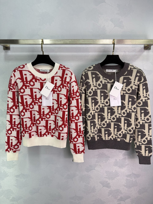 Dior Round-Neck Knit Sweater with Jacquard, Gentle and Refined