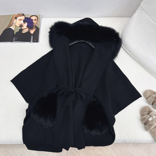 Fendi Fox Fur Trimmed Cape Coat, Exquisite Color Palette