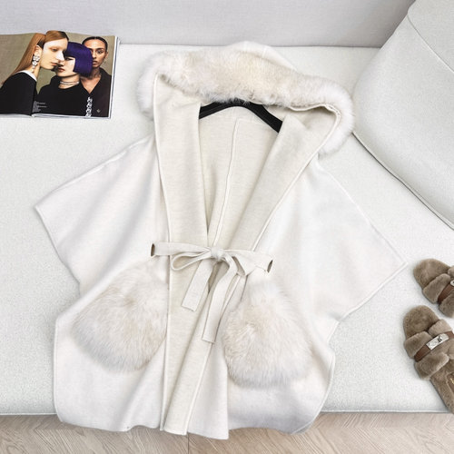 Fendi Fox Fur Trimmed Cape Coat, Exquisite Color Palette