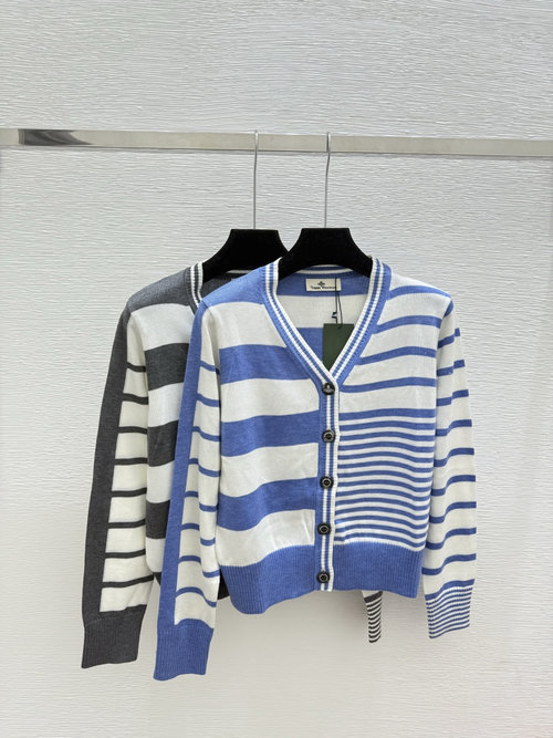Vivienne Westhood Knitted Cardigan with Color-blocked Striped V-neck