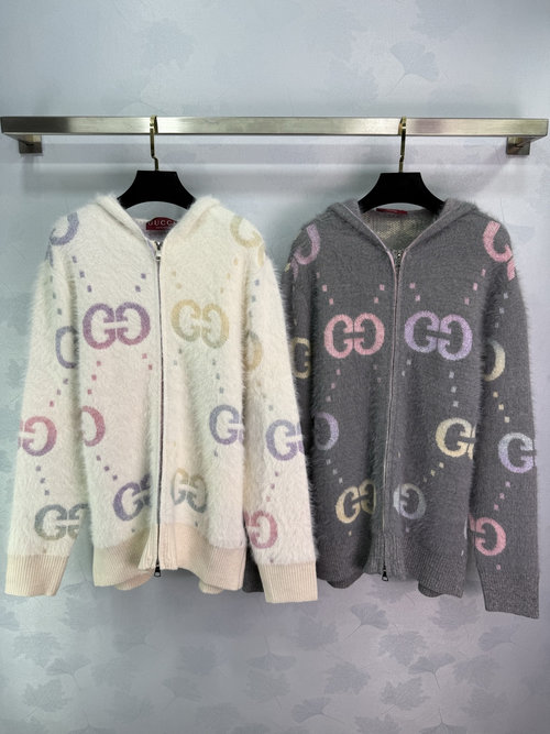 Gucci Imported Wool Hoodie with Colorful Double G Patterns, Luxurious and Fashionable